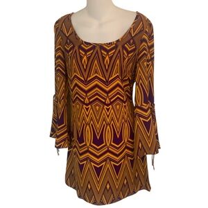 J&M CLOTHING Gameday DRESS Size S Bell Sleeve PURPLE GOLD Yellow JM